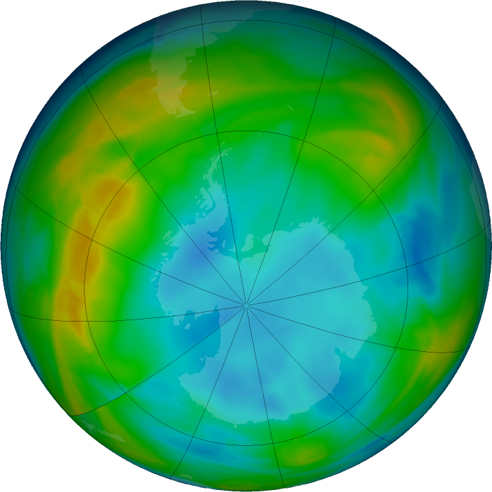Antarctic ozone map for 10 July 2016